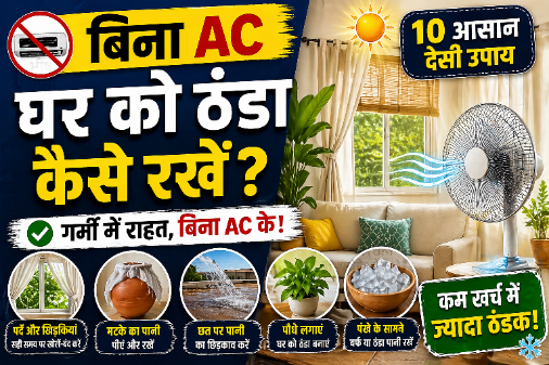 बिना AC घर को ठंडा रखने के देसी उपाय दिखाता हुआ चित्र