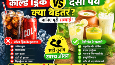 कोल्ड ड्रिंक और देसी पेय के बीच तुलना दिखाता हुआ चित्र