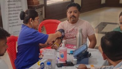 Employees undergoing health checkup at free medical camp in Dewas Municipal Corporation