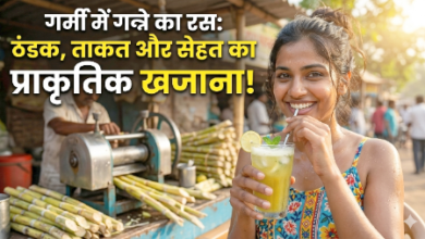 गर्मी में गन्ने का रस पीती हुई युवती