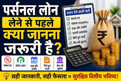पर्सनल लोन से जुड़ी जानकारी दर्शाता चित्र जिसमें पैसे और EMI से संबंधित संकेत दिख रहे हैं