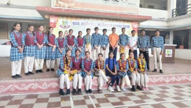 Successful students of Sandipani Vidyalaya Dewas celebrating with खुशी and enthusiasm after the board exam results.