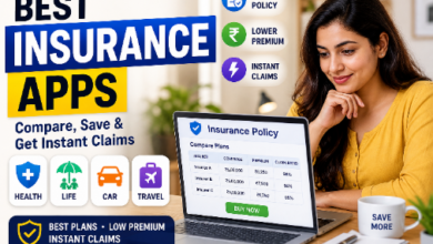 woman searching best insurance apps on laptop