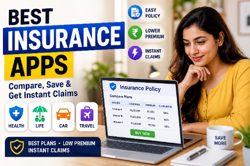 woman searching best insurance apps on laptop