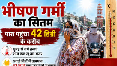 देवास शहर में तेज धूप और गर्म हवाओं के बीच गर्मी से बचाव करते लोग