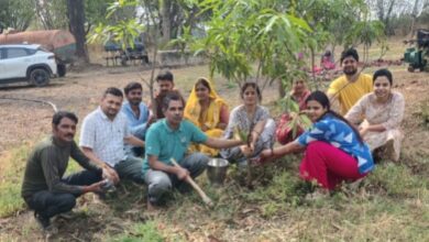 देवास में विवाह समारोह के दौरान पौधारोपण करते हुए लोग