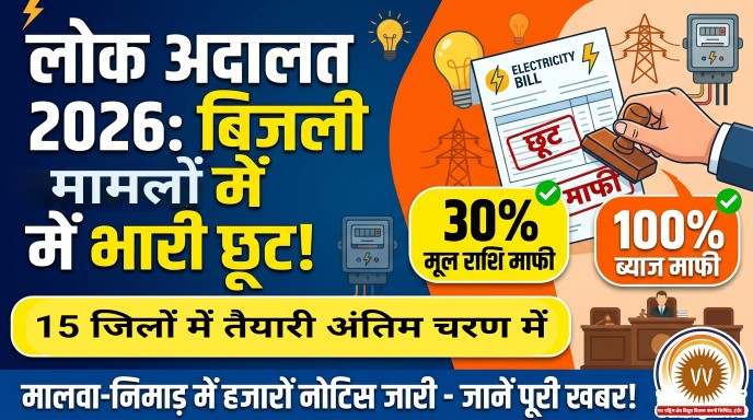 लोक अदालत में बिजली मामलों पर मिलने वाली छूट की जानकारी दर्शाता चित्र