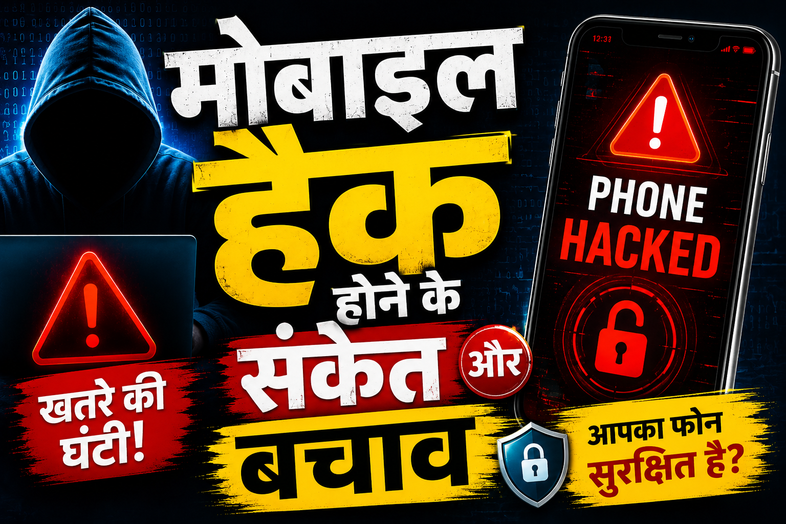 मोबाइल हैकिंग अलर्ट और साइबर सुरक्षा से जुड़ी चेतावनी दर्शाती इमेज।