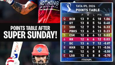 IPL 2026 में प्लेऑफ के लिए क्वालिफाई करने के बाद RCB टीम।