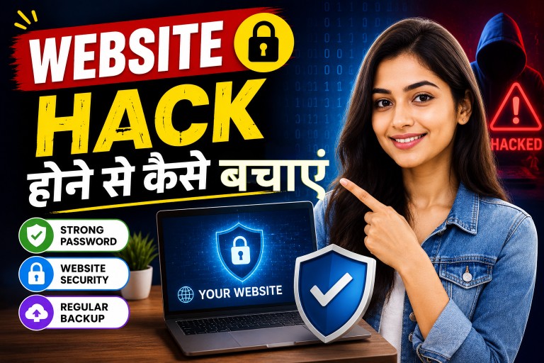 Website hacking से बचाव और security tips दिखाती इमेज