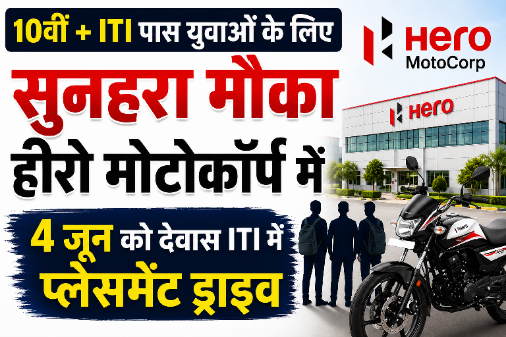 हीरो मोटोकॉर्प प्लेसमेंट ड्राइव के लिए आईटीआई पास युवाओं को रोजगार अवसर दर्शाता प्रतीकात्मक पोस्टर।