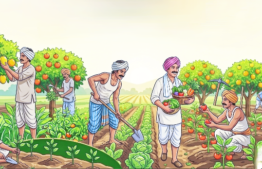 खेत में कार्य करते हुए किसान।