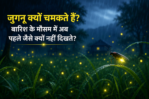बरसात की रात में हरियाली के बीच चमकते जुगनू